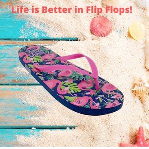 Paris Blues Pink Flamingo Flip Flops